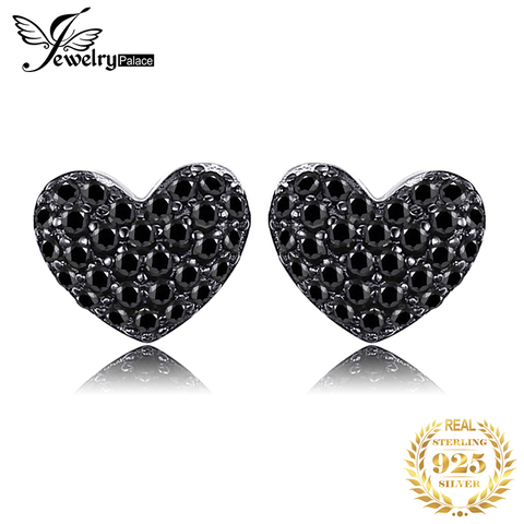 JewelryPalace-Pendientes con forma de corazón de espinela para mujer, aretes pequeños, plata esterlina 925, primera ley, color negro, diseño romántico, amor, moda coreana ► Foto 1/1