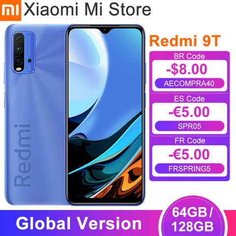 2022 versión Global Xiaomi Redmi 9T móvil 4GB RAM 64GB / 128GB ROM Snapdragon 662 batería de 6000mAh 48MP cámara trasera 6,53 