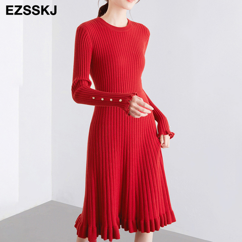 2022 Otoño e Invierno grueso jersey de sirena vestido elegante de trompeta vestido de las mujeres vestido midi Delgado mujer elegante de punto vestido elegante ► Foto 1/6