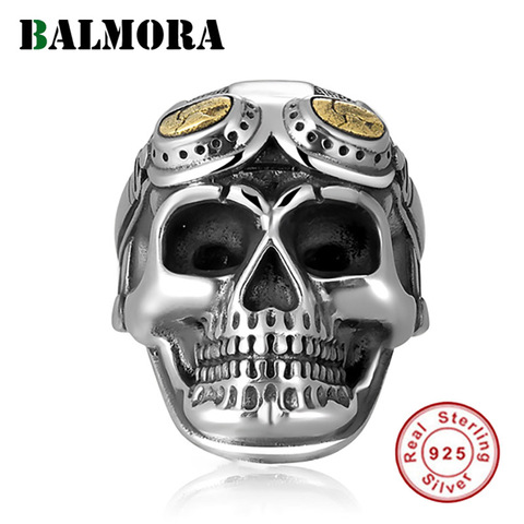 BALMORA-Anillos de apilamiento abiertos de calavera Punk para hombre y mujer, Plata de Ley 925 auténtica Vintage, regalo de pareja, joyería de moda, Anillos ► Foto 1/1