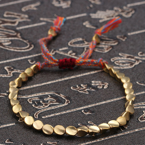 Pulsera de cuerda de la suerte tibetana hecha a mano para hombre y mujer, brazalete de hilo de algodón trenzado con cuentas de cobre, regalo de joyería de tamaño ajustable ► Foto 1/6