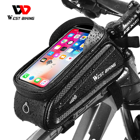 WEST BIKING-bolsa impermeable para bicicleta, bolsa para teléfono de 6,0-7,2 pulgadas, bolsa de cuadro frontal sensible a la pantalla táctil, accesorios para bicicleta de montaña y carretera ► Foto 1/6