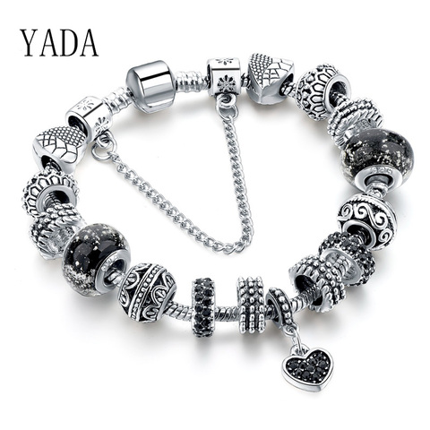 YADA-pulsera de circón con corazón negro para Mujer, brazalete de zirconia, joyería de cristal, BT200217 ► Foto 1/6