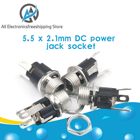 10 Uds 5,5x2,1mm alimentación DC suministro de Jack hembra de montaje en Panel de 3-enchufe eléctrico con clavija conector ► Foto 1/6