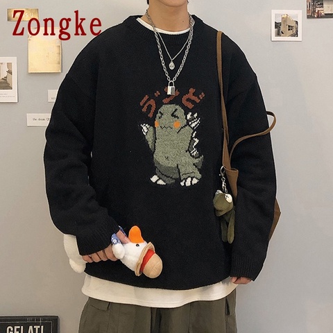Zongke de Jersey de punto negro de los hombres de invierno de ropa para hombre Jersey jerséis de hombre Harajuku suéter pequeño estampado de monstruo 2022 M-3XL ► Foto 1/6
