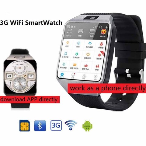 3G WIFI reloj inteligente 4 GB ROM deporte de Facebook/Twitter/WhatsApp Internet QW09 Bluetooth Smartwatch Cámara 2,0 del podómetro tarjeta SIM ► Foto 1/6
