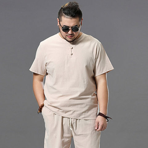 Camiseta corta de lino para hombre, ropa de talla grande, 9XL, 100%, de algodón, Blanca ► Foto 1/6