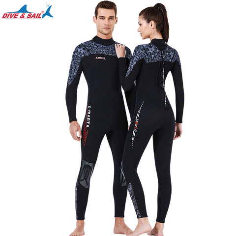 La trajes de neopreno de 3mm trajes de buceo Scuba volver cremallera traje de baño de una sola pieza de manga larga para los deportes de agua para los hombres las mujeres ► Foto 1/6