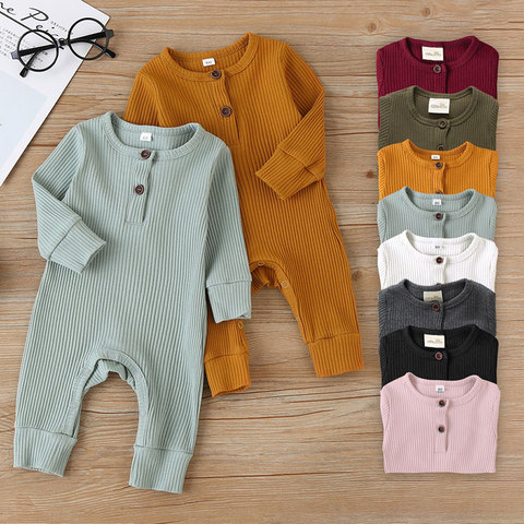 Verano Unisex ropa de bebé recién nacido de Color sólido mamelucos de bebé de algodón de manga larga Niño pelele, ropa para bebé de 3 a 18 meses ► Foto 1/6