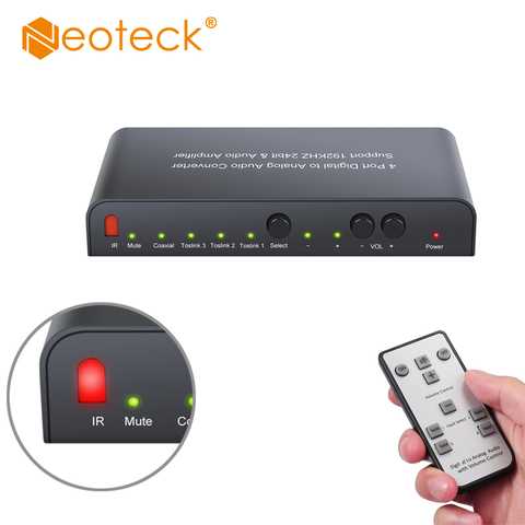 Neoteck-interruptor óptico SPDIF Toslink 3, convertidor de Audio Coaxial a RCA de 3,5mm, DAC con Control remoto IR, interruptor óptico de 192kHz ► Foto 1/6