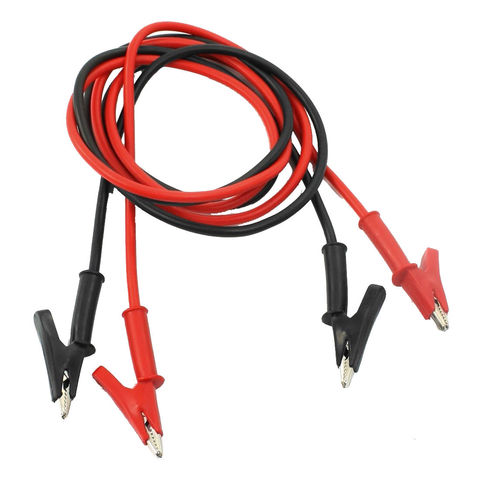 Pinzas de cocodrilo de 1m de largo, pinza eléctrica de plomo de prueba aislado, Cable, color rojo y negro, 2 uds. ► Foto 1/3