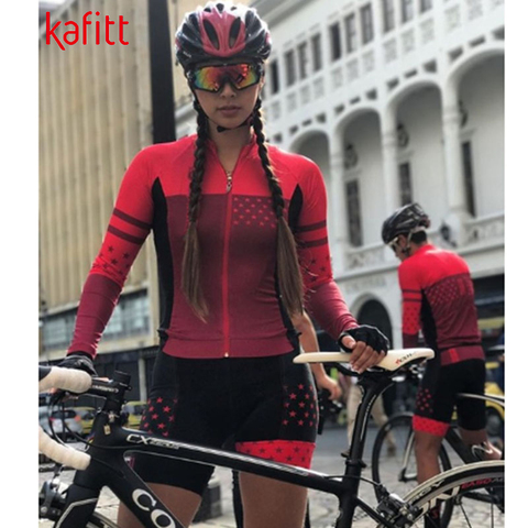 Kafitt-traje de triatlón para mujer, Conjunto de jersey de ciclismo, mono de manga larga, traje de baño femenino ► Foto 1/6