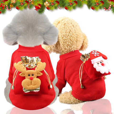 Suéter con bolsillo de alce para perro y Gato, saco de la suerte, para Navidad, cachorro, gatito, disfraz rojo, ropa de fiesta ► Foto 1/6