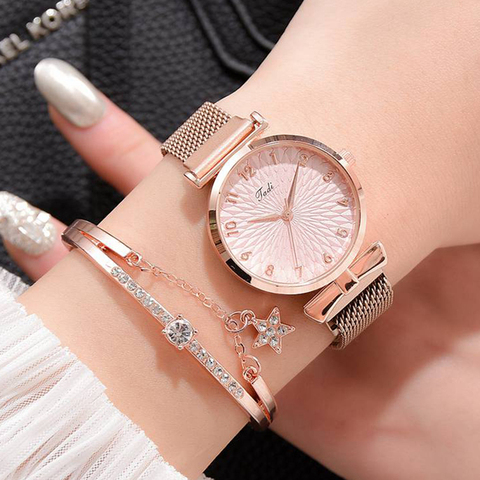 Reloj de moda de lujo para mujer, pulsera de vestir, de cuarzo, reloj de pulsera deportivo con imán ► Foto 1/6