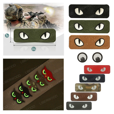 Parche táctico militar con diseño de ojos de gato, parche táctico militar con etiqueta GITD que brilla en la oscuridad, Parche de insignia para casco táctico, bolsa, chaqueta, uniforme ► Foto 1/6