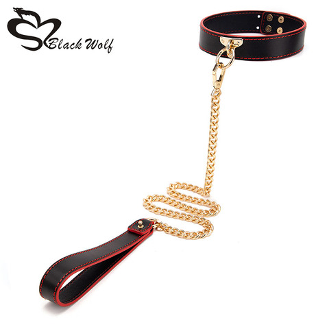 Collar de cadena de cuero auténtico con correa para mujer, lencería Sexy para adultos, accesorios sexuales, Bondage, BDSM ► Foto 1/6