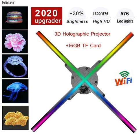 Nuevo WiFi 3D holograma ventilador de proyector Control holográfico de 576LEDs decoraciones de fiesta de los hologramas Led 56CM WiFi/PC Control ► Foto 1/6