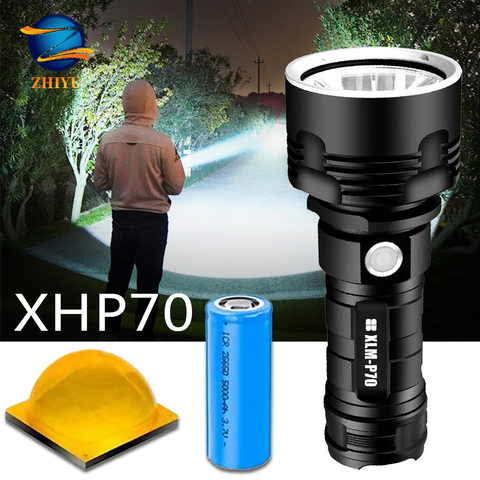 Linterna LED XHP70 de gran potencia para exteriores, XM-L2, táctica, recargable vía USB, resistente al agua, ultrabrillante ► Foto 1/6