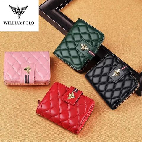 William Polo-monedero pequeño de piel de cordero suave para mujer, cartera pequeña de cuero, exquisita, portátil, Mini espacio para varias tarjetas ► Foto 1/6