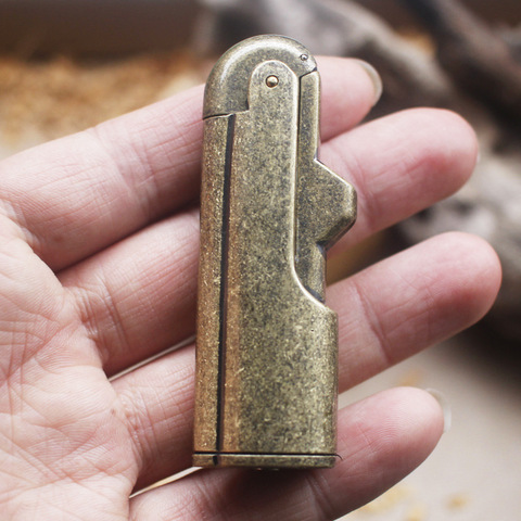 Mechero de tubo de gasolina de latón Retro para hombres, rueda de molienda de fuego libre, mechero de gasolina de queroseno de pedernal, aparatos a prueba de viento ► Foto 1/5