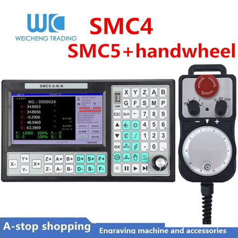 Controlador USB sin conexión Mach3 de eje CNC 5/4, SMC5-5-N-N, 500KHz, código G, pantalla grande de 7 pulgadas + rueda manual de parada de emergencia de 6 ejes ► Foto 1/6