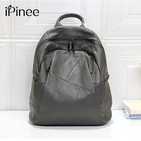 IPinee-mochila de piel auténtica para mujer, bolso escolar femenino de gran capacidad, para ordenador portátil, venta al por mayor ► Foto 1/6