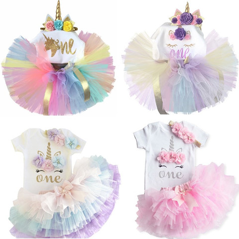 Vestido de 1 año de cumpleaños para niña, trajes de unicornio, ropa de verano para niña, 12 meses, ropa de Fiesta infantil, 2022 ► Foto 1/6