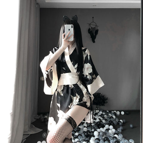 Kimono Sexy Sakura, bonito uniforme japonés, bata de baño Floral, Kimono corto, bata de noche, albornoz de moda para mujer ► Foto 1/6