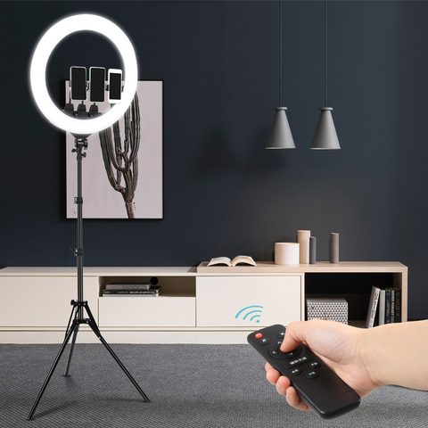 Anillo de luz Led regulable de iluminación fotográfica, 22 pulgadas/55cm, con soporte de 2M, Clip de teléfono recargable, lámpara de anillo para selfis y vídeos de maquillaje ► Foto 1/6