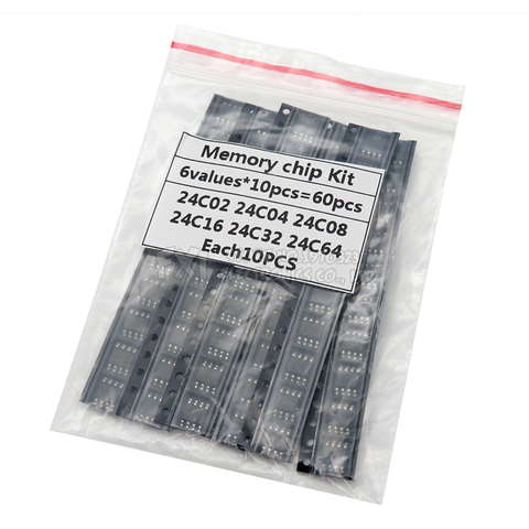 60 uds = 6 tipos * 10 Uds 24C02 24C04 24C08 24C16 24C32 24C64 sop kit cada 10 Uds (12-21) igmopnrq ► Foto 1/1