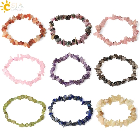 CSJA Irregular Chips pulsera de piedra Natural cuentas de asimetría cristal de cuarzo grava elástica pulseras brazaletes para mujeres niñas G365 ► Foto 1/6