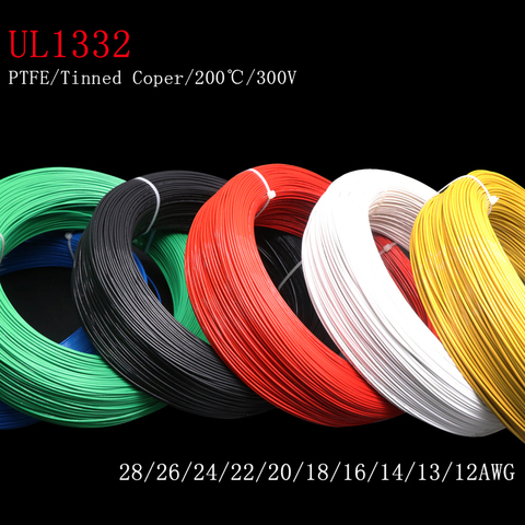 Alambre de PTFE FEP aislado de plástico, Cable electrónico de alta temperatura, 1M/2M 28/26/24/22/20/18/16/14/13/12 AWG UL1332, 300V ► Foto 1/3