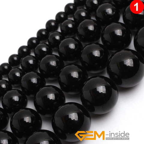 Ronda negro perlas naturales turmalina piedra perlas sueltas DIY para la pulsera que hace el filamento 15 