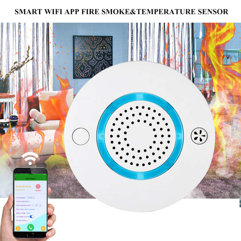 Sensor de humo y temperatura inalámbrico para el hogar, sistema de alarma de seguridad para el hogar con WIFI inteligente y aplicación ► Foto 1/6