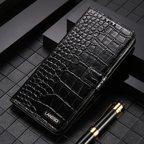 Funda magnética de cuero genuino para teléfono, carcasa con tapa para iPhone 12 Pro Max 12 Mini 11 Pro Max X XS XR 6 6s 7 8 Plus SE 2022, con ranura para tarjeta ► Foto 1/6