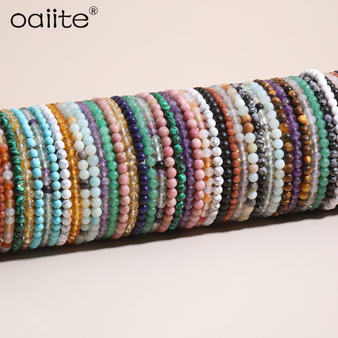 OAIITE 4mm Mini energía brazaletes con piedras naturales brazalete con cuentas de Yoga meditación de las mujeres de los hombres pulsera de ayudar a traer saludable ► Foto 1/6