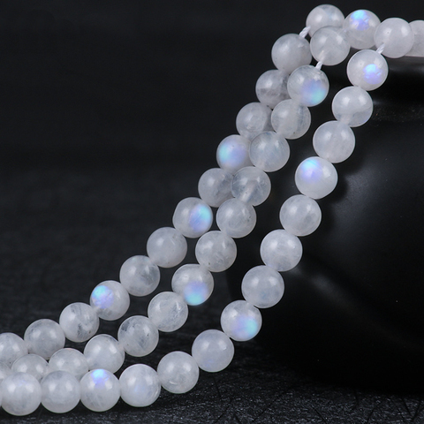 Natural Flash azul Moonstone cuentas suelta perlas de grado AAA forma redonda 4/5/6/7/8/10/12mm 1 de 15 