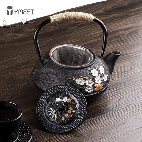 YMEEI-TETERA de hierro fundido japonés con Infusor de acero inoxidable, colador de flor de ciruelo, hervidor de té de hierro fundido para ebullición de agua, 800ML ► Foto 1/6