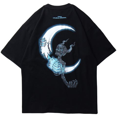 Camiseta de Hip-Hop para hombre, ropa de calle holgada de gran tamaño con estampado de calavera y Luna, Hip-Hop, manga corta, algodón, 2022 ► Foto 1/6