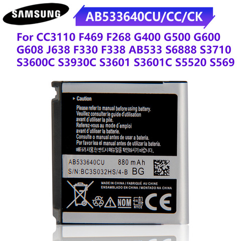 Batería genuina AB533640CU AB533640CC AB533640CK AB533640CE para Samsung S6888 G500 S3600C S3930C S3601 S3600c S5520 S569 880mAh ► Foto 1/6