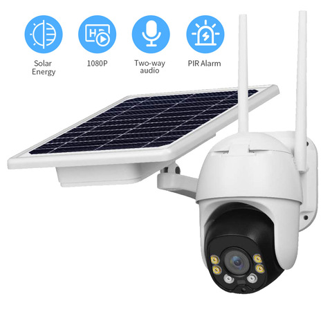 Cámara IP de seguridad inalámbrica de 1080P para exteriores Panel Solar WIFI, domo de velocidad PTZ, detección humana, batería recargable, P2P Camer ► Foto 1/6