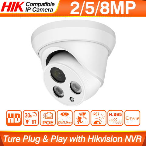 Hikvision Compatible 8MP cúpula cámara IP POE seguridad CCTV cámara Ultra 5MP HD IR 30m ONVIF H.265 P2P Plug & play de seguridad IPC ► Foto 1/6