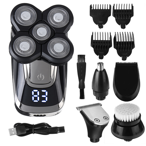 Afeitadora eléctrica de cabeza calva para hombres 5 en 1 4D, Afeitadora eléctrica rotativa, cortador de pelo inalámbrico, afeitadora, carga USB ► Foto 1/6