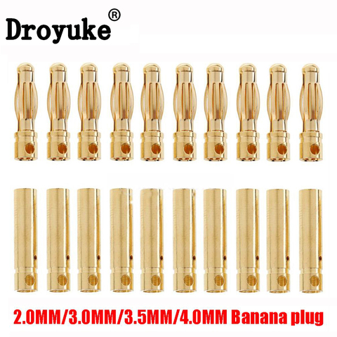 Droyuke, 10 pares, 2mm/3,0mm/3,5mm/4mm, batería RC, enchufe de bala de plátano chapado en oro, Conector de bala de plátano macho hembra de alta calidad ► Foto 1/6