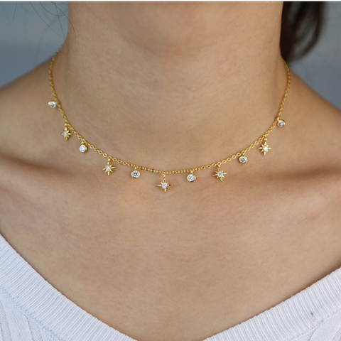 Collar con colgante de estrella de circonia cúbica para mujer, gargantilla de color dorado y plateado, joyería de moda, novedad de 2022 ► Foto 1/6