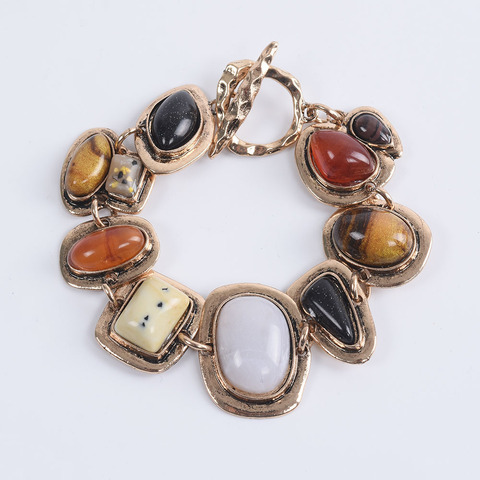 ZA-Pulseras de estilo étnico bohemio para mujer, brazaletes de piedras huecas de Metal con contraste, pulseras de declaración Vintage, joyería India 2022 ► Foto 1/6