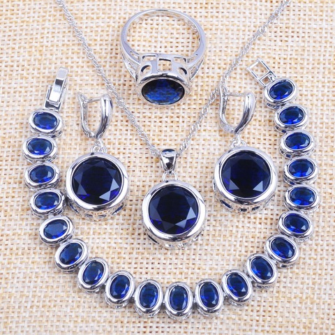 Conjuntos de joyería para mujer, pulsera de cristal de boda, collar, colgante de circonita azul, pendientes, anillo, YZ0371, 2022 ► Foto 1/6