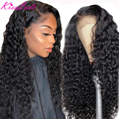 Pelucas con ondas profundas de beso de amor, pelucas de cabello humano con encaje frontal 13x6 para mujeres negras, pelucas de cabello humano brasileño sin pegamento Remy ► Foto 1/6