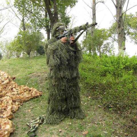 Trajes de camuflaje universales 3D, ropa de bosque, traje Ghillie de tamaño ajustable para caza, ejército militar, juego táctico de francotirador ► Foto 1/6