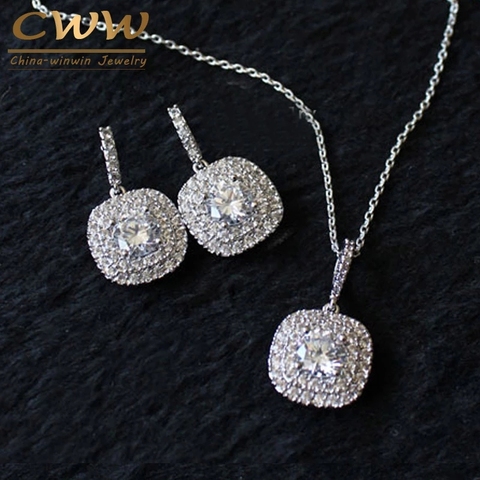 CWWZircons-collar y pendientes de Zirconia cúbica para mujer, conjunto de Micro ajuste, joyería de lujo AAA +, T060, 2022 ► Foto 1/6